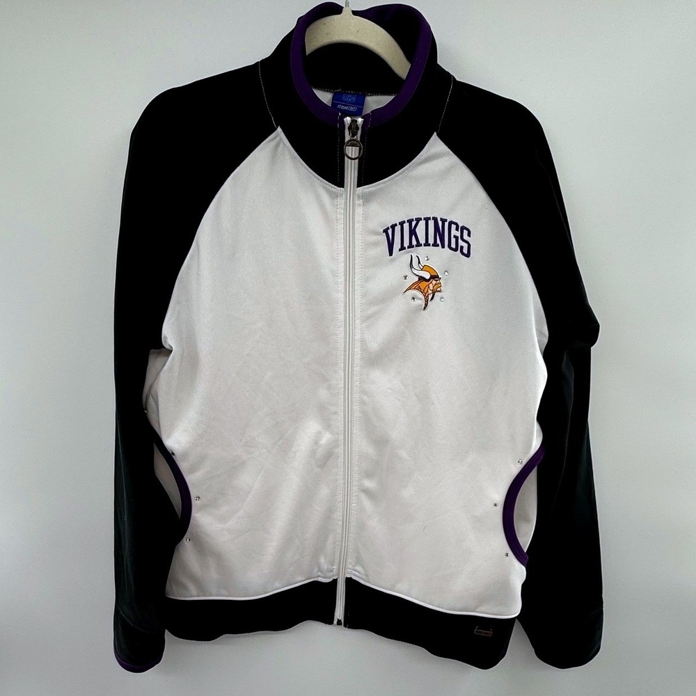 Minnesota Vikings Reebok Womens XL Full Zip‎ Jacket NFL Rhinestone Logo